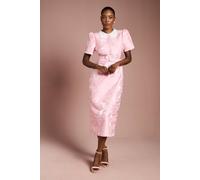 Coast Women's Puff Sleeve Collared Jacquard Midi Dress in Blush | Size: 14
