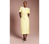 Coast Women's Puff Sleeve Collared Jacquard Midi Dress in Lemon | Size: 12