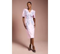 Coast Women's Puff Sleeve Floral Placement Print Structured Cotton Pencil Dress in Lilac | Size: 10 Coast Lilac 10