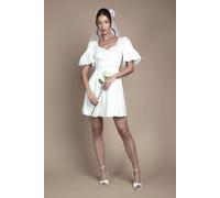 Coast Women's Puff Sleeve Mini Dress Wedding Dress With Tie Back in Ivory | Size: 16