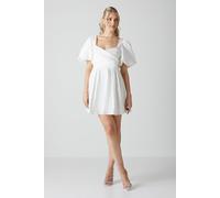 Coast Women's Puff Sleeve Mini Dress Wedding Dress With Tie Back in Ivory | Size: 8 Coast Ivory 8