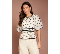 Coast Women's Puff Sleeve Polka Dot 2 In 1 Jumpsuit in Beige | Size: 10