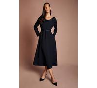 Coast Women's Roll Neck Long Sleeve Crepe Belted Midi Dress in Navy | Size: 8 Coast Navy 8