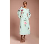 Coast Women's (RTS) Embroidered Long Sleeve Belted Midi Dress in Sage | Size: 10 Coast Sage 10