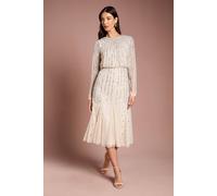 Coast Women's Party Sequin Long Sleeve Midi Dress in Champagne | Size: 12 Coast Champagne 12