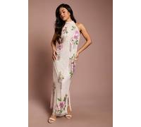 Coast Women's (RTS) Petite High Neck Floral Sequin Maxi Dress in Champagne | Size: 18