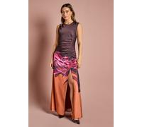 Coast Women's Ruched Detail Placement Print Satin Midi Dress in Orange | Size: 12 Coast Orange 12