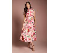 Coast Women's Ruched Detail Printed Georgette Midi Dress in Pink | Size: 12 Coast Pink 12