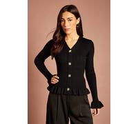 Coast Women's Ruffle Hem Button Through Peplum Cardigan Sweater in Black | Size: XL