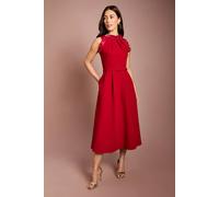 Coast Women's Ruffle Neck Sleeveless Belted Midi Dress in Red | Size: 10 Coast Red 10