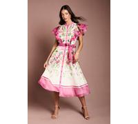 Coast Women's Ruffle Shoulder Floral Midi Dress in Pink | Size: 10 Coast Pink 10