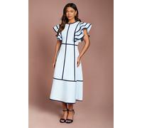 Coast Women's Ruffle Shoulder Piped Bandage Midi Dress in Pale Blue | Size: 14