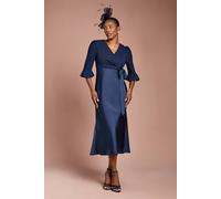 Coast Women's Ruffle Sleeve Satin Back Crepe Wrap Dress in Navy | Size: 8