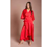 Coast Women's Satin Back Crepe Ruffle Wrap Midi Dress in Flame Red | Size: 14 Coast Flame Red 14