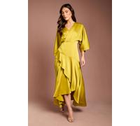 Coast Women's Satin Back Crepe Ruffle Wrap Midi Dress in Olive | Size: 12