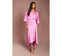 Coast Women's Satin Back Crepe Ruffle Wrap Midi Dress in Pink | Size: 16 Coast Pink 16