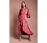 Coast Women's Satin Back Crepe Ruffle Wrap Midi Dress in Rust | Size: 10 Coast Rust 10