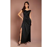 Coast Women's Satin Bardot Bridesmaid Maxi Dress with Waist Ruching Detail in Black | Size: 10