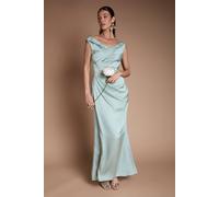 Coast Women's Satin Bardot Bridesmaid Maxi Dress With Waist Ruching Detail in Sage | Size: 10 Coast Sage 10