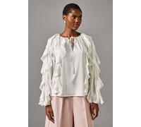 Coast Women's Satin Frill Blouse in Ivory | Size: 10 Coast Ivory 10