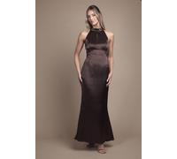 Coast Women's Satin Halter Neck Key Hole Detail Maxi Bridesmaid Dress in Chocolate | Size: 8 Coast Chocolate 8