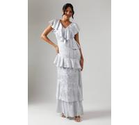 Satin Jacquard Ruffle Detail Bridesmaid Dress Coast Silver 10
