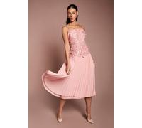 Coast Women's Satin Lace Pleated Midi Dress in Antique Rose | Size: 12