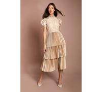 Coast Women's Satin Lace Tiered Dress in Champagne | Size: 10