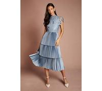 Coast Women's Satin Lace Tiered Dress in Dusty Blue | Size: 10