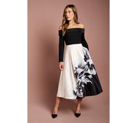 Coast Women's Satin Midi Skirt With Placement Print in Black | Size: 10