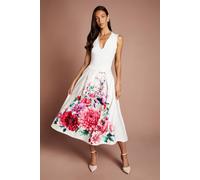 Coast Women's Satin Midi Skirt With Placement Print in Ivory | Size: 12