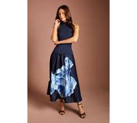 Coast Women's Satin Midi Skirt With Placement Print in Navy | Size: 14 Coast Navy 14