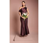 Coast Women's Satin Off-One Shoulder Slinky Bridesmaid Fishtail Maxi Dress in Espresso | Size: 12