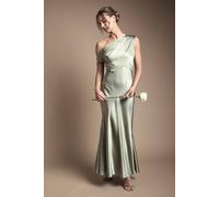 Coast Women's Satin Off-One Shoulder Slinky Bridesmaid Fishtail Maxi Dress in Olive | Size: 18