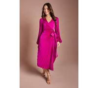 Coast Women's Satin Pleated Wrap Dress in Berry | Size: 12 Coast Berry 12