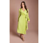 Coast Women's Satin Pleated Wrap Dress in Lime | Size: 12 Coast Lime 12