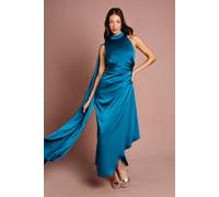 Coast Women's Satin Ruched Detail Cap Midi Dress in Teal | Size: 8