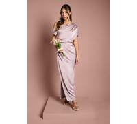 Coast Women's Satin Ruched Detail Off-The Shoulder Maxi Bridesmaid Dress in Blush | Size: 12 Coast Blush 12