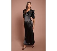 Coast Women's Satin Skirt Velvet Bodice With Contrast Bow Maxi Dress in Black | Size: 18