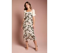 Coast Women's Satin Trim Floral Sequin Column Midi Dress in Nude | Size: 10