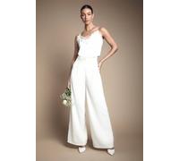 Coast Women's Satin Trim High Waist Wide Leg Bridal Trouser in Ivory | Size: 14 Coast Ivory 14
