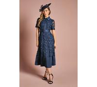 Coast Women's Satin Trim Lace Shirt Midi Dress in Dusty Blue | Size: 16