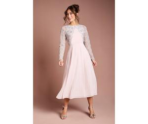 Coast Women's Scallop Embellished Pleated Midi Dress in Blush | Size: 18