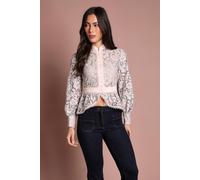 Coast Women's Scallop Trim Lace Long Sleeve Top in Blush | Size: 8 Coast Blush 8