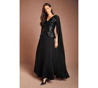 Coast Women's Sequin Bodice Georgette Maxi Dress With Georgette Cape in Black | Size: 16