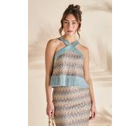 Coast Women's Sequin Crochet Tassel Holiday Top | Size: 10