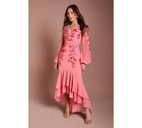 Coast Women's Sequin Embellished & Embroidered High Low Maxi Dress in Coral | Size: 12