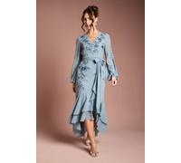 Coast Women's Sequin Embellished & Embroidered High Low Maxi Dress in Dusty Blue | Size: 12 Coast Dusty Blue 12