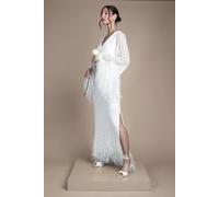 Coast Women's Sequin Embellished Feather Trim Long Sleeve Maxi Wedding Dress in Ivory | Size: 12 Coast Ivory 12