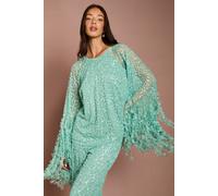 Coast Women's Sequin & Feather Trim Cape Top in Sage | Size: 10
